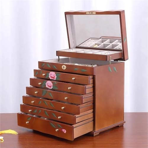 ATGQBCF Earring Jewellery Jewelry Boxes Organizer Case Display Stand Storage Ring Necklace Big Size Solid Wood Box Drawer Earrings（33 * 23 * 31cm） Ring Box(Type-B)