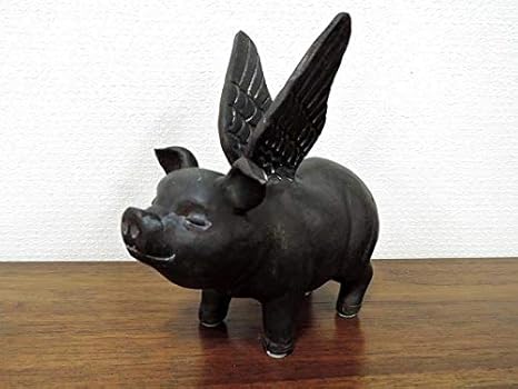 Amazon エンジェルピッグ 豚 ぶた 置物 天使 羽 かわいい おしゃれ オブジェ 黒 ブラック 大人 アンティーク クラシック レトロ インテリア雑貨 置物 オブジェ オンライン通販