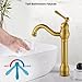 gotonovo Vessel Sink Faucet 360° Swivel Spout Single Handle Tall Bathroom Faucet 1 Hole Farmhouse Lavatory Washbasin Mixer Tap Matching Supply Hoses, with Pop Up Drain, Brushed Gold