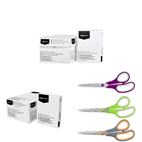 Amazon Basics Multipurpose Copy Printer Paper, 10 Ream Case & Multipurpose Copy Printer Paper, 8 Ream Case & Stainless Steel Office Scissors - Pack Of 3 #TOP23