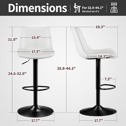 Butacos ajustables STOOLINK, juego de 2 unidades, tapizados en microfibra de cuero con respaldo y giro de 360°, con reposapiés de 7,3 pulgadas, altura para barra, asiento de 17,5 pulgadas de ancho, color blanco miniatura 2