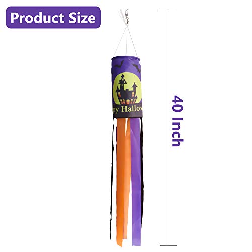CHWARES 40 Inch Halloween Flag Windsock, Pumpkin Ghost Castle Halloween Windsock Flag Hanging Decoration Patio Lawn Garden Party(2, Puple) - Thumbnail 7