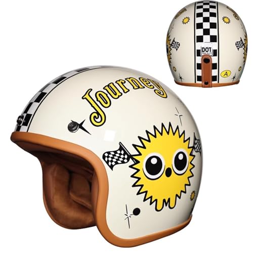 QJWMatic Casco De Motocicleta Retro para Niños, Medio Casco Jet Homologado ECE Casco Abierto para Ciclomotor Crucero Niños Y Niñas A,M55-56CM