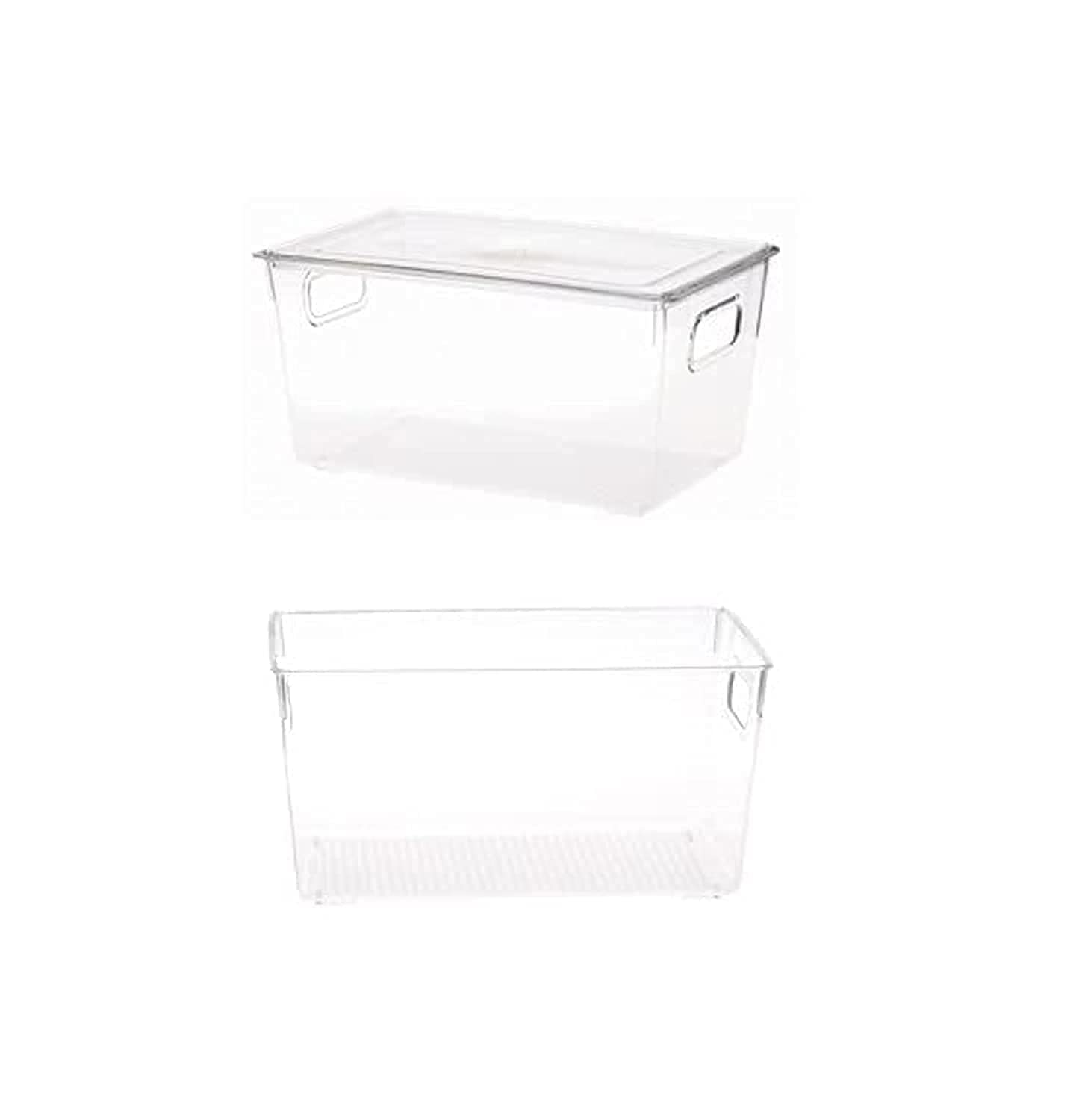 AtrauX Clear Plastic Stackable Refrigerator Bins, Food Storage Containers Box with Lid, Organizers for Kitchen Fridge, Freezer, Vegetables, Pantry, and Bathroom (Small 2 packs)
