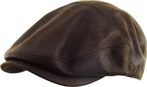 KBL-100 DBR S/M Faux Leather Ascot Ivy Newsboy Hat Driving Golf Cap Gatsby Cabbie