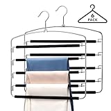 Magic 5-Tiers Multi Pants Hangers Smart Closet Saver Pack of 6 – Heavy-Duty Chrome Steel 360°...