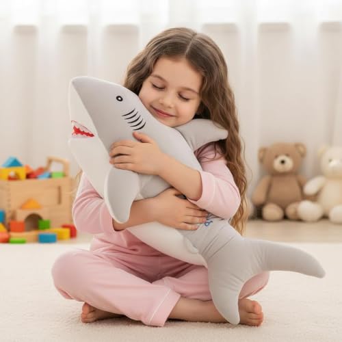 Image of RVA Ocean Shark Fish Soft Toy 60cm Grey | Stuffed Plush Animal for Kids & Adults | Kawaii Cute Animal Toy for Cuddles, Gifts & Room Decor for Birthdays, Thanksgivings and Every Event