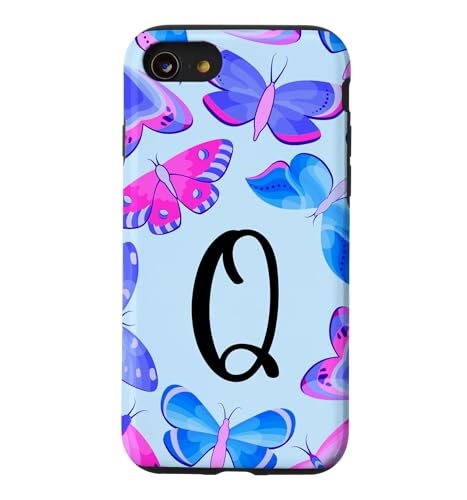 Initial Q Monogram Phone Case Letter Q Butterflies Blue Pink �X�}�z�P�[�X iPhone SE (2020) / 7 / 8 �p