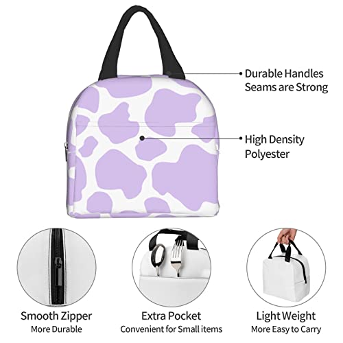 Cow Print Purple Insulated Lunch Bag Reusable Lunch Box For Girls Meal Portable Container Tote For Women Work Travel Picnic #TOP6