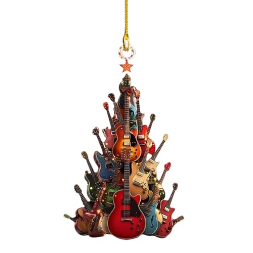 Wooden Christmas Tree Ornament, Musical Christmas Ornaments, Decorative Wood Electric Guitar Christmas Tree Festive Rock Guitar Ornament 3.15x1.57 Inches for Home Christmas