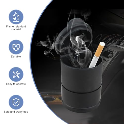 Image of Shakas Car Ashtray with Lid, One Hand Opening and Closing Creative LED Light Design High Temperature Resistant Flame Retardant Liner Small Trash Can, Portable Accessories for Most Cars (Black)