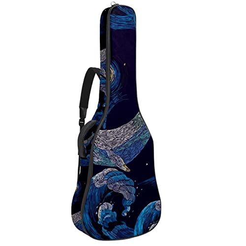 Whales and Lighthouse Boat Housse rembourrée imperméable Oxford pour guitare avec bandoulière réglable - Les Beatles, Paul McCartney, John Lennon, RIngo Starr, George Harrison Whales and Lighthouse Boat Housse rembourrée imperméable Oxford pour guitare avec bandoulière réglable