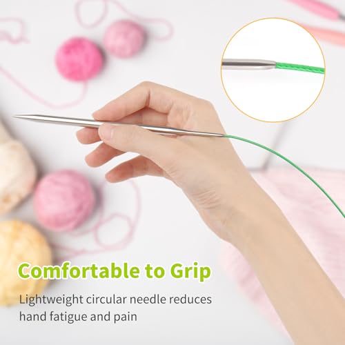 Coopay 5mm Circular Knitting Needles 80cm Long, Metal Circular Needles with Flexible Cable, Round Knitting Needles for Large Project, Fixed Cable Circle Knitting Pins for Blanket, Scarf, Hats - Image 3