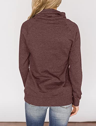 Prettoday Women's Cowl Neck Long Sleeve Tunic Sweatshirts Casual Loose Drawstring Pullover Tops With Pockets… Dark Red #TOP1