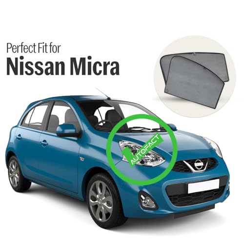 Image of Autofact Car Sunshades for Nissan Micra, UV Protection, Useful Car Accessories, Custom fit Sun Shades for Side Windows, Set of 4