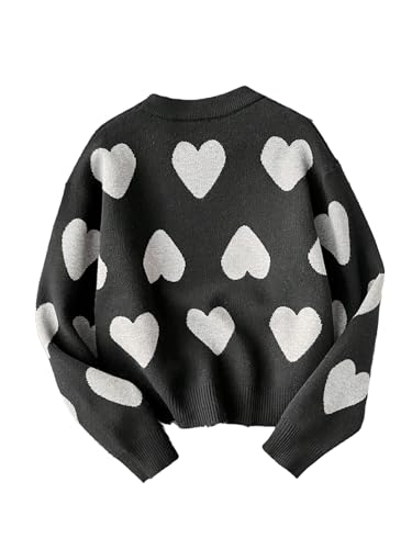 Image of RoseSeek Girl's Bow Graphic Sweaters Crewneck Long Sleeve Knit Pullover Tops Drop Shoulder Knitwear