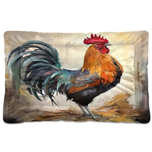 Tapete suave para cama de perro de estilo retro con diseño de gallo de granja, lavable a máquina, con parte inferior antideslizante para dormir de perro, 61 x 45 cm