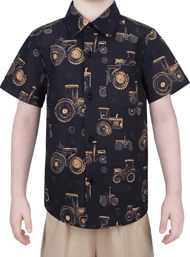 Image of Boys Hawaiian Button Down Shirt, Pure Combed Cotton Short Sleeve Size 3-15Y | Pure Combed Cotton, Smooth 60s yarn, Tagless Label, Pilling-Resistant, Shrink-Resistant, Fade-Resistant, Machine Washable