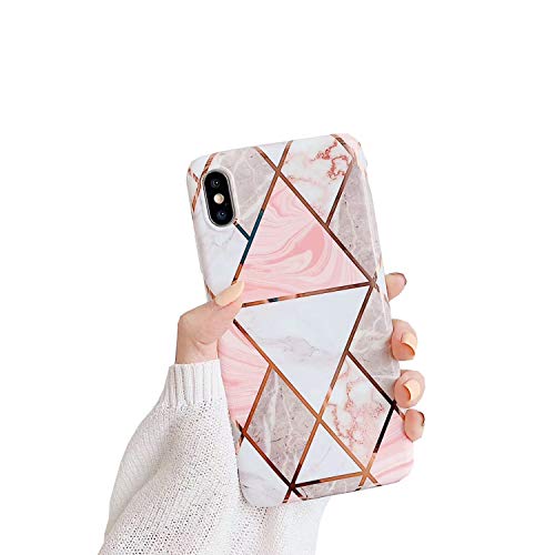 Tybaker Coque pour iphone XR Housse Élégant Marbre Géométrie Case iphone XR Silicone Souple TPU Cover Ultra Mince Renforcée Bumper Protection Anti Choc Rayure Étui pour iphone XR (Triangle Rose) Cover