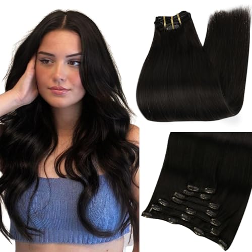 Full Shine Black Clip in Hair Extensions Human Hair 18 Inch
