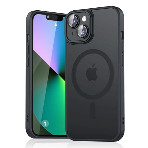 Mugust Magnetic Case for iPhone 13 6.1-Inch Compatible with MagSafe Translucent Matte Back Slim Shockproof Phone Cover for iPhone 13 (Black iPhone 13)