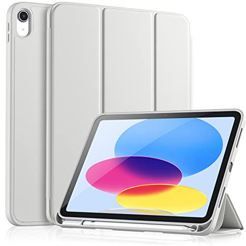 Vobafe Coque pour iPad 10ème Génération 2022, Housse Étui arrière Flexible en TPU Antichoc avec Pencil Holder pour iPad 10,9 Pouces, Veille/Réveil Automatique, Gris Clair Cover