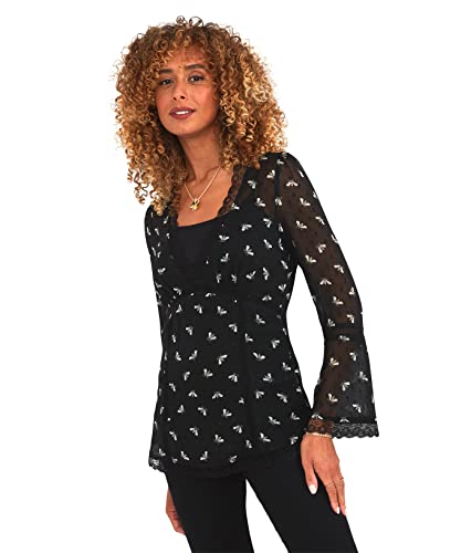 Joe Browns Damen Langärmeliges Netz-Oberteil mit Bienenmotiv Hemd, Schwarz, 44 Cover