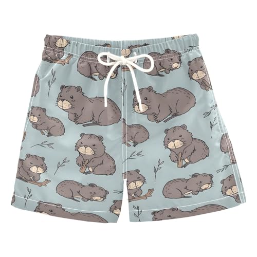 ALAZA Gray Animal Bear Leaf Cute Boys Quick Dry Beach Board Shorts Kids Swim Trunks Bathing Suit Swimsuit 5T