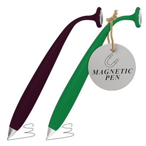 Wellspring Wiggle Writing Pens - Magnetic Pen with Built-in Magnet for Fridge Notes & Lists - Refillable Pens for Home & Office - 2 Pack - Amethyst & Jade