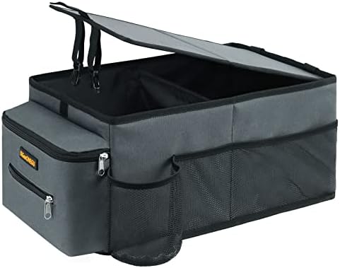 DiGeeONEGU Car Seat Organizer Front Seat or Back Seat - Passenger Seat Organizer with Lid Tissue Box & Cup Holder Features 7 Pockets Blue Upgraded