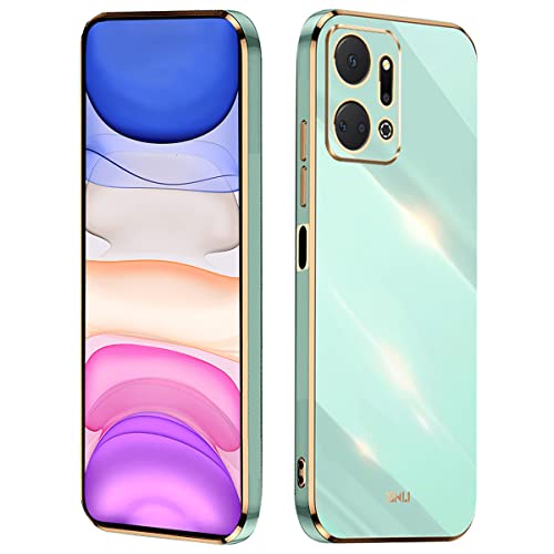 XINYEXIN Funda para Honor X7a, Carcasa de TPU Suave [Diseño de Borde Dorado] Ultrafino a Prueba de Golpes Silicona Case Bumper Cover - Verde