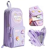 Large Capacity Kawaii Purple Pencil Case - Cute 3-Compartment Stationery Organizer for School Supplies, Office, and Travel | Ideal Gift for Students, Artists, and Art Lovers, Holds 50 Pens or Pencils