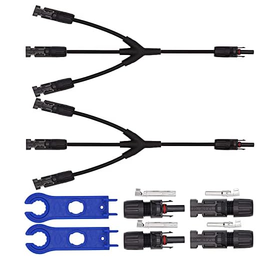 VISSQH Solar Panel Cable Conector, Conector Solar Fotovoltaico+1 par Rama Y Conectores MFFF y MMMF,Macho/Hembra Impermeable Conectores de Cable de Panel Solar para Sistema Fotovoltaico Sistema