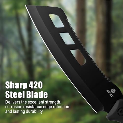 REAT Machete with Saw,16" Heavy Duty Machete with Sheath, Dual-Purpose Hunting Knife for Chopping and Sawing,Ergonomic No-Slip Handle,Machetes for Yard Work,Cutting Trees,Bushcraft,Gifts for Men,Women by REAT - Image 3