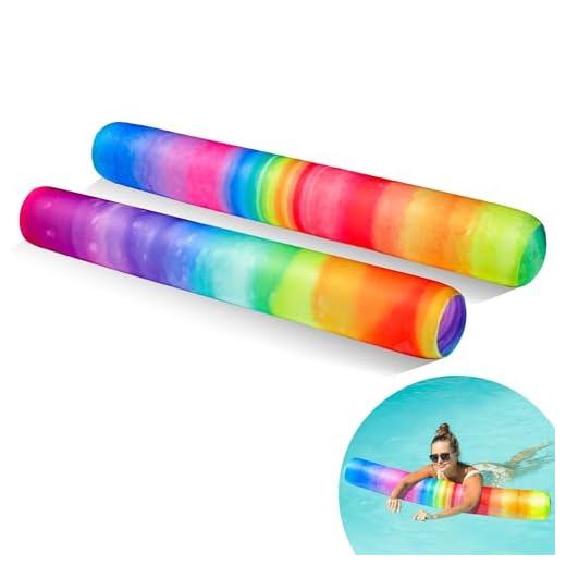 FindUWill Inflatable Swim Pool Noodles, 2 Pack Soft Fabric Covered Large Swim Noodles for Floating, Pool Floats Adult for Pool, Lake, Beach (Rainbow & Colorful)
