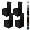 Molasofa chair covers for dining room set of 4 stretch chair slipcovers with skirt for kitchen seat protectors wedding banquet decor kids pets spandex fabric washable 4pcs black  urban country home decor