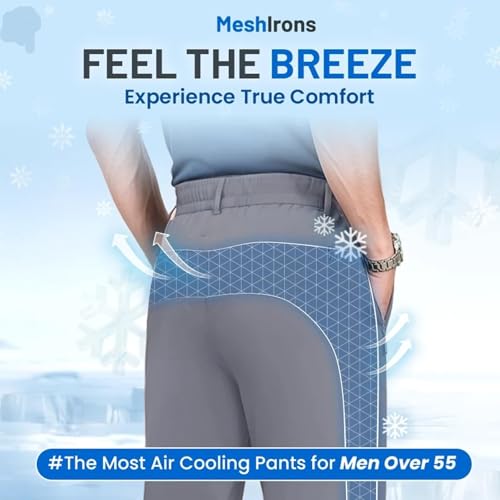 Meshirons - Ice Silk Mesh Panel Casual Pants, Comfy Quick Drying Slip-On Pant with Pockets for Over 552