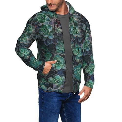 Sweat à capuche imprimé succulentes pour homme avec manches longues ajustables - 6