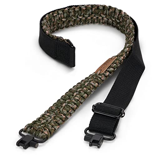 Tlo Outdoors TLO-PCSLING-GREENCAMO Paracord Gun Sling - Tactical 2-Point Rifle Sling, Extra Wide, Adjustable Strap With Swivels For Rifle, Shotgun, And Crossbow For Hunting, Shooting, Gun Safety  thumb #1
