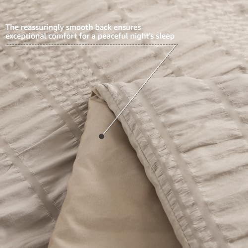 CASAAGUSTO Queen Comforter Set, 7 Pieces Oatmeal Seersucker Bed in a Bag Queen Size Soft All Seasons, Bedding Sets with Comforter, Flat Sheet, Fitted Sheet, 2 Pillow Shams, 2 Pillowcases by CASAAGUSTO - Image 5