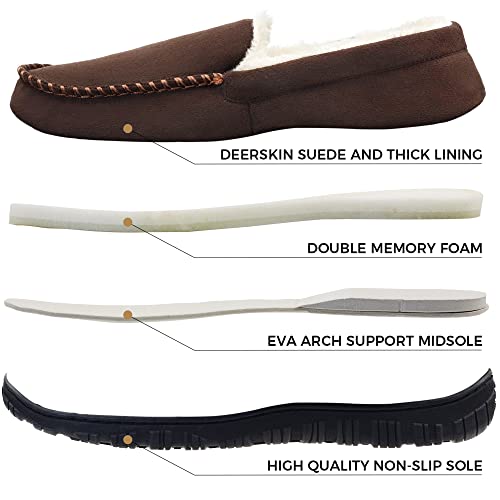 Image of Lulex Moccasins for Men House Slippers Indoor Outdoor Plush Mens Bedroom Shoes with Hard Sole