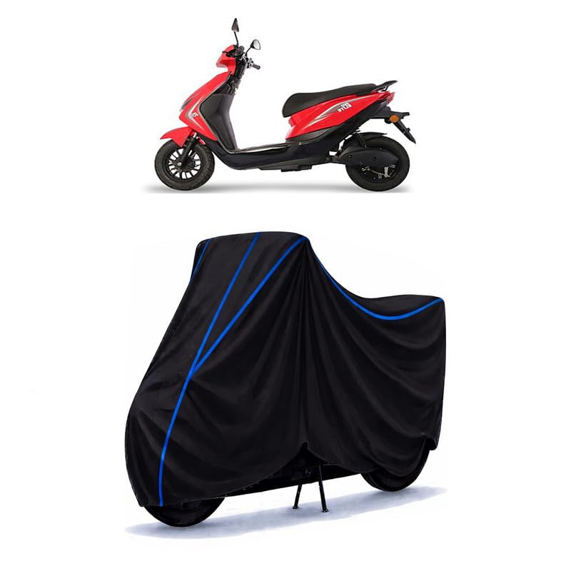 Image of Scooty Cover Water Resistant for REO Elite BS6 | Universal Scooter & Bike Cover | Heavy Duty UV Dust, Rain & Scratch Protection | Elastic Fit All Weather Indoor Outdoor | Black with Blue Piping