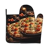 Tantalizing Tomate Pizza - Juego de 2 guantes de horno con estampado de pizza de tomate, adecuados para cocinar, hornear y asar al aire libre
