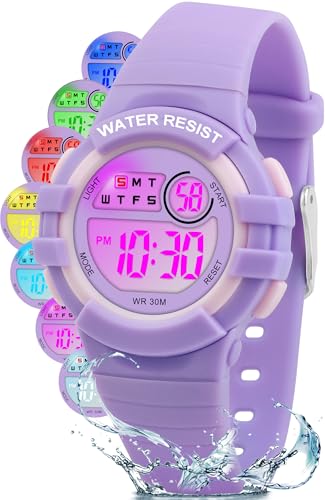 Juboos Kids Watch Digital for Boys Girls 5-12, 3ATM Waterproof LED Colorful Lights Sport Children Watch with Alarm Clock, Stopwatch