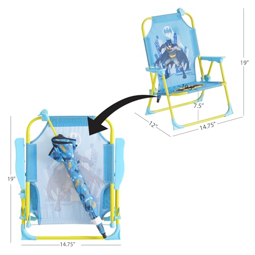 Batman Kids Outdoor Folding Beach Chair with Umbrella,Portable Camp Chair for Ages 3+, Lightweight & Compact for Beach, Camping, and Backyard by Idea Nuova - Image 5