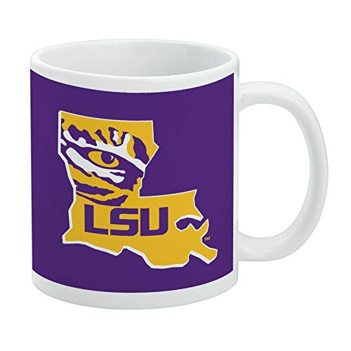 LSU Tiger State Mark Ceramic Coffee Mug, Novelty Gift Mugs for Coffee, Tea and Hot Drinks, 11oz, White