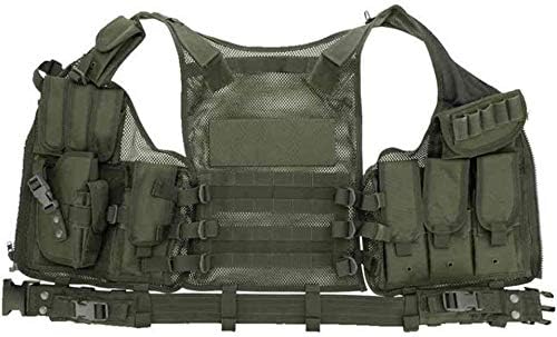 Gilet Tactique Multifonction Airsoft/paintball - Système MOLLE, Réglable Taille 90-140 Cm - Polyester 1000D - 7 Poches Incluses