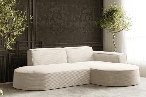 Kaiser Möbel, Ecksofa, Sofa Modena Studio Parma, Modern Design Couch, Polsterecke, Freistehend Sofa Wohnzimmer -Stoff Dicker Cord Poso Ecru Rechts – Bild 4