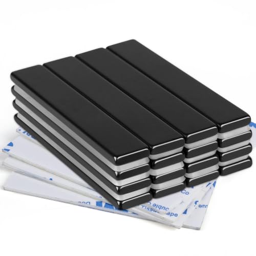 MIKEDE 16 Pack Rare Earth Magnets with Adhesive Backing 60x10x3mm Black