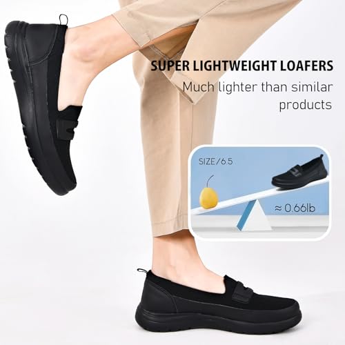 Image of Buyrew Loafers for Women - Comfortable Mesh Knit Slip On Walking Shoes with Arch Support - Dressy Business Casual Work Flats for Standing All Day - Lightweight Breathable Penny Loafers